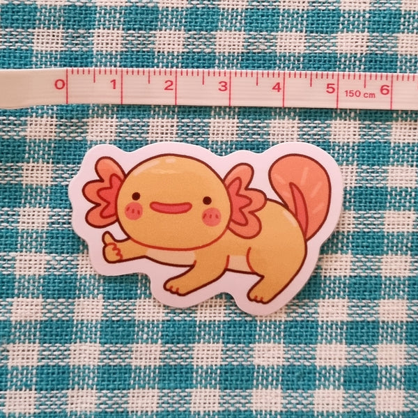 Axolotyl glossy vinyl sticker (3cm tall, 5cm wide)