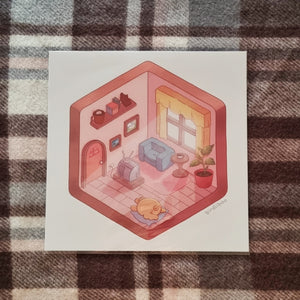 Isometric bird house art print (15x15cm)