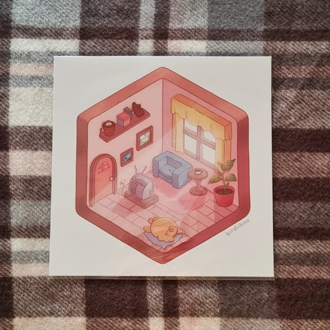 Isometric bird house art print (15x15cm)